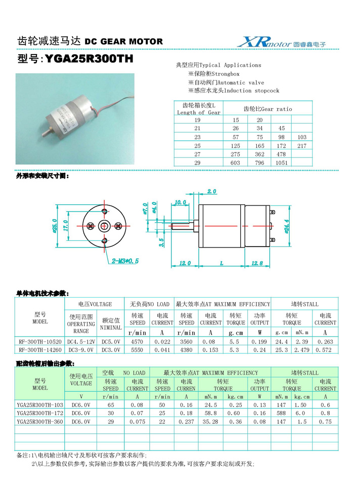YGA25R300TH直流有刷減速電機(jī)