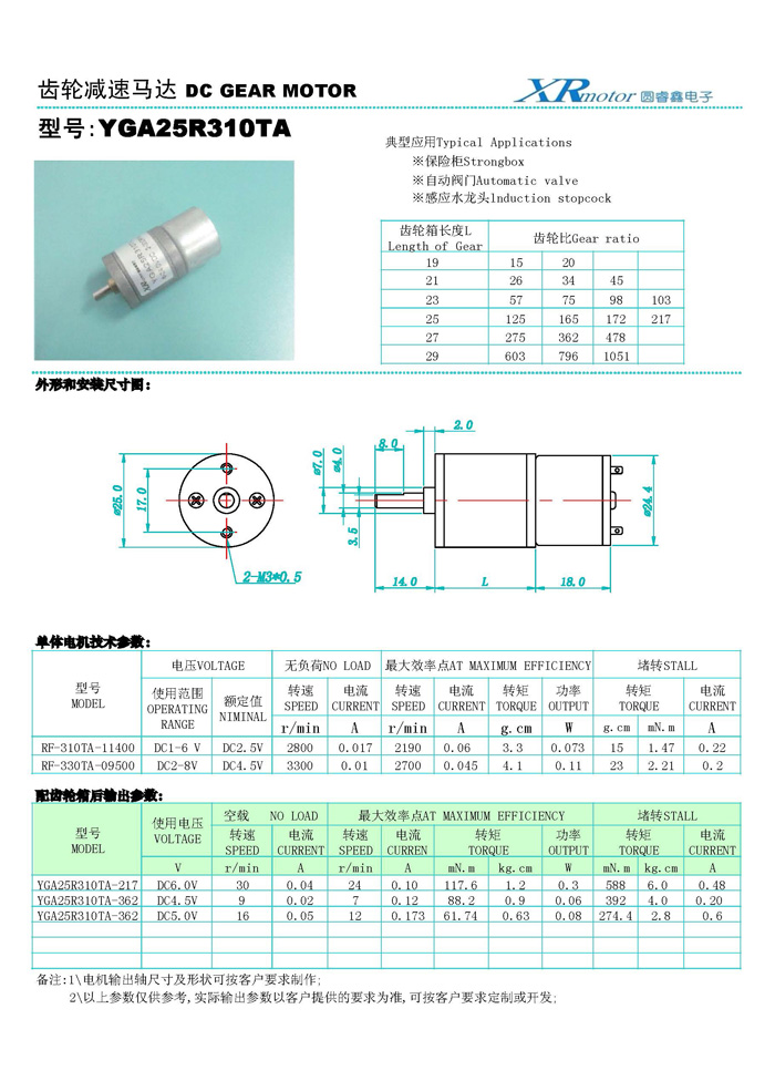 YGA25R310TA直流有刷減速電機(jī)