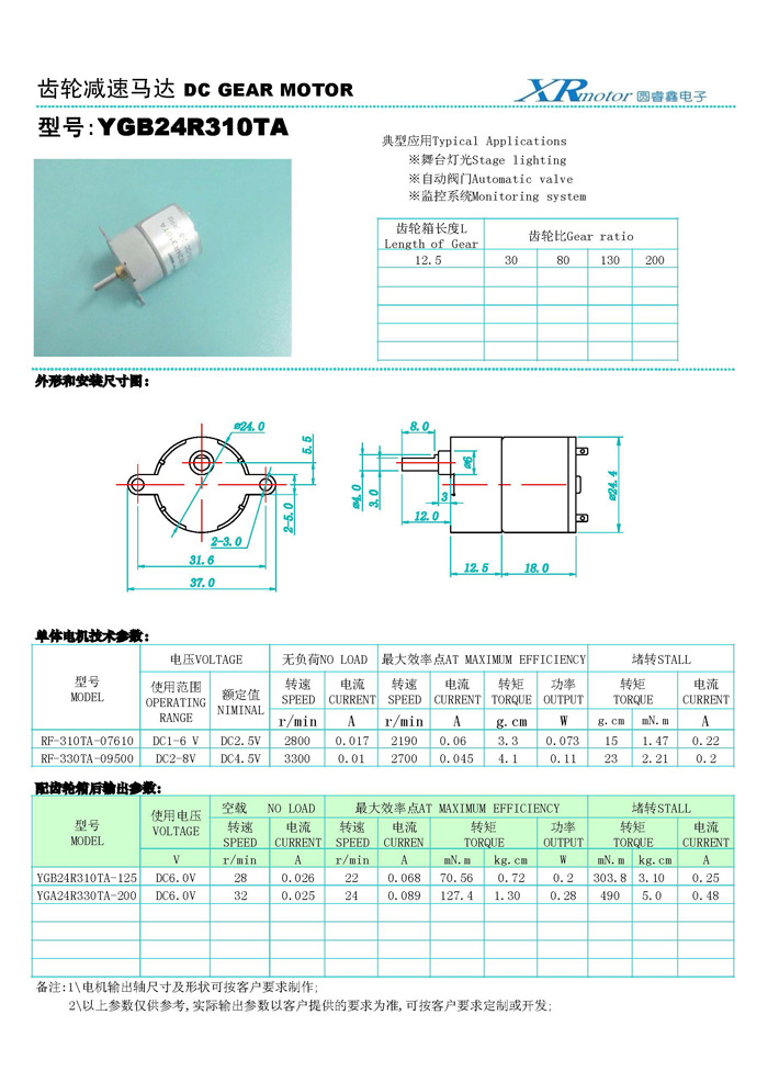 YGB24R310TA直流有刷減速電機